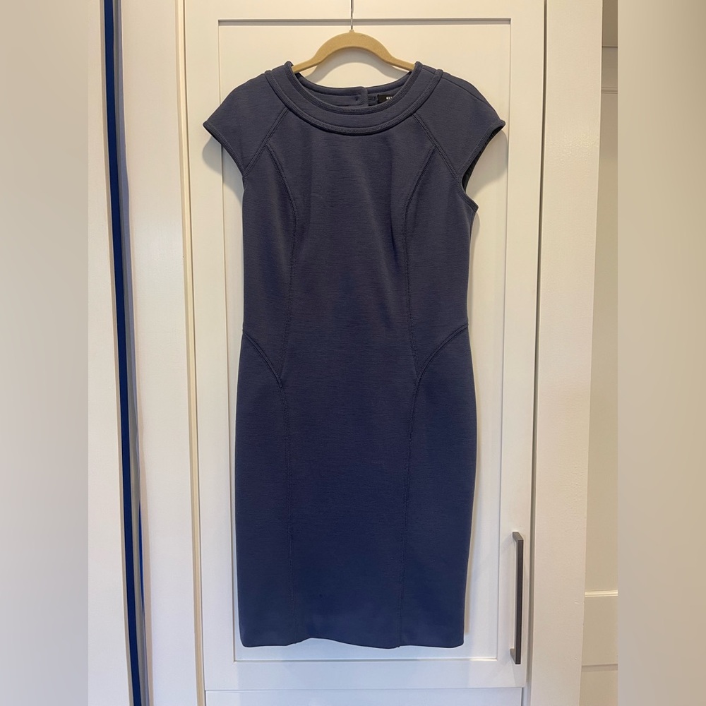 ELLEN TRACY Slate Blue Lined Knit Sheath Dress with Cap Sleeve SZ 4